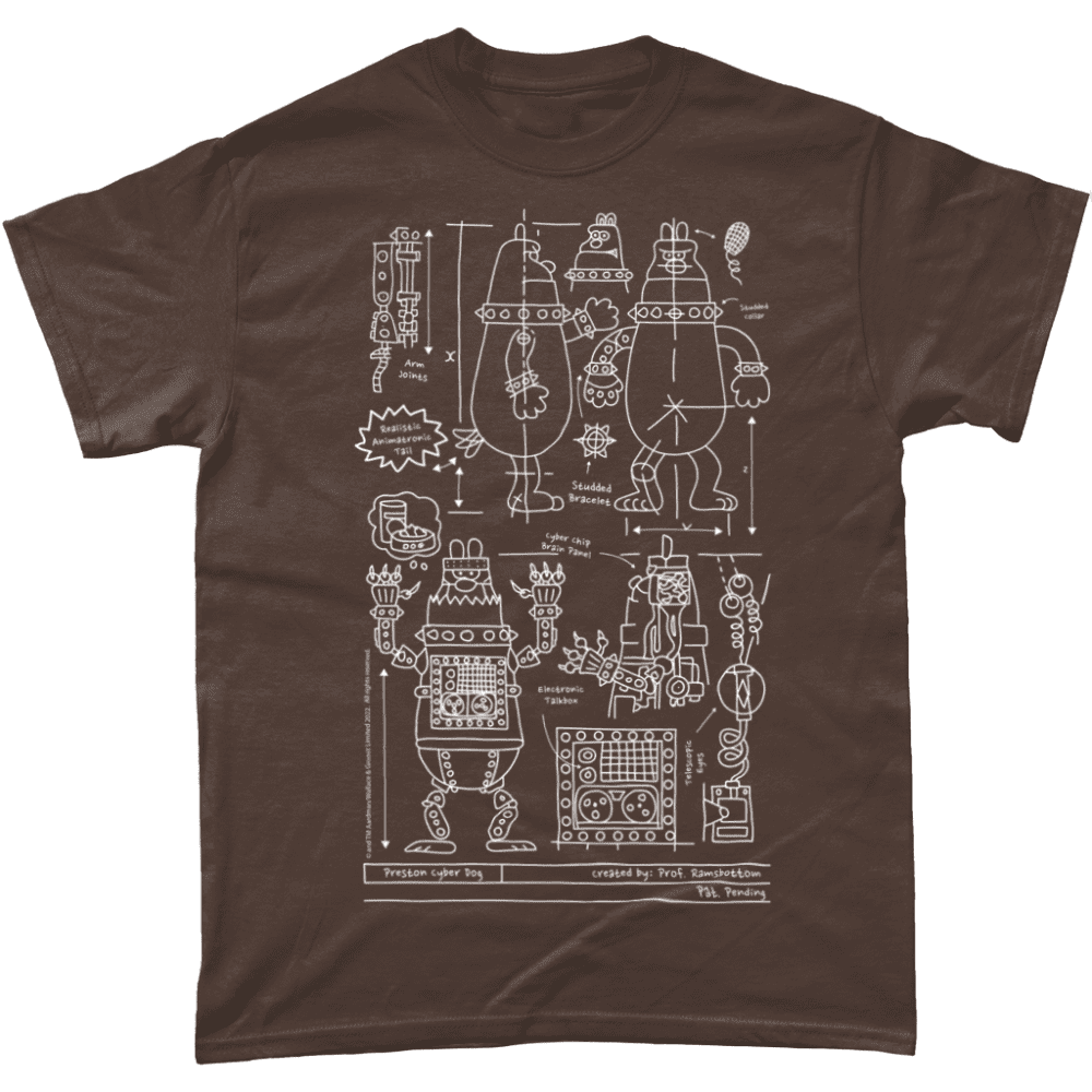 Wallace and Gromit Robot Preston Blueprint T-Shirt Chocolate