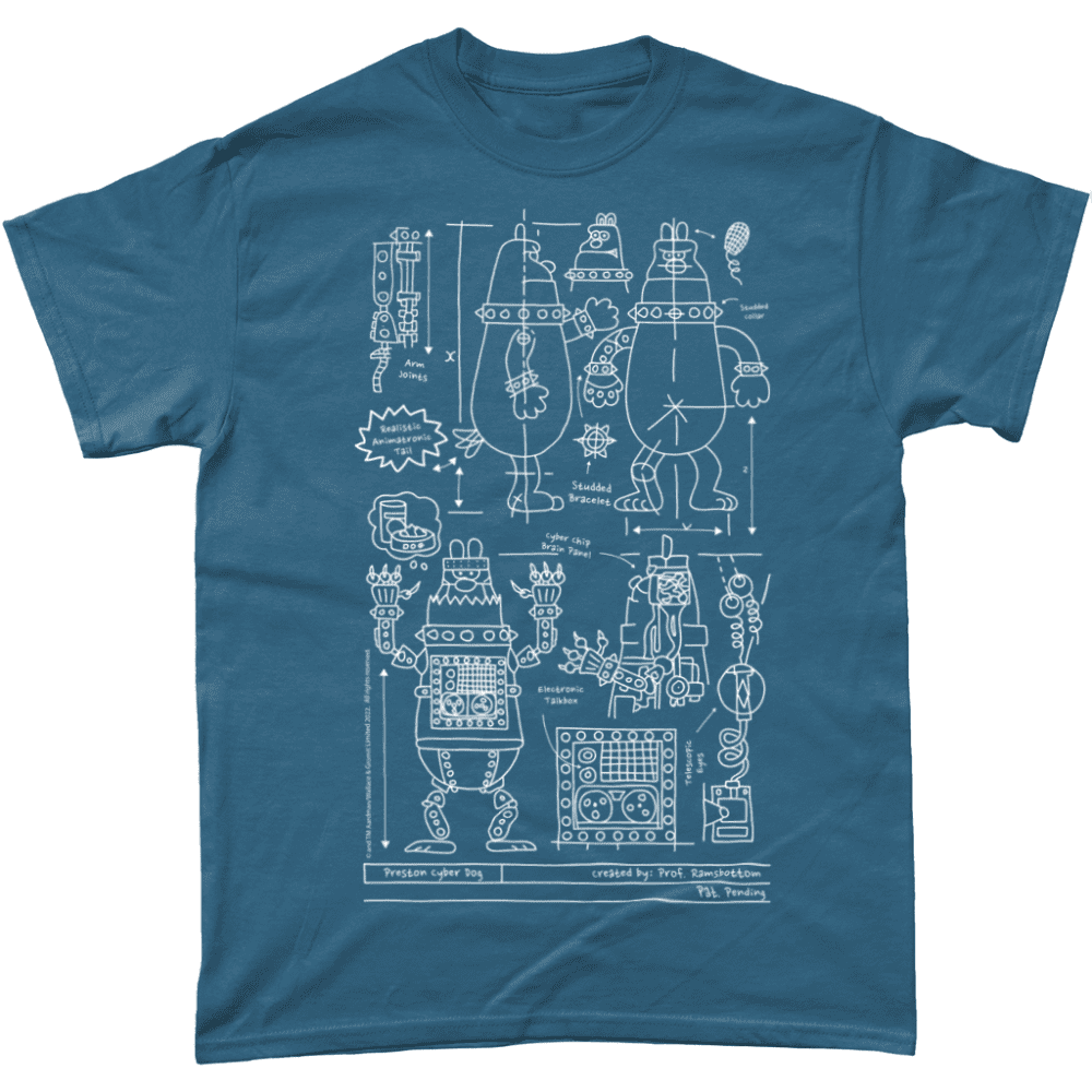Wallace and Gromit Robot Preston Blueprint T-Shirt Indigo