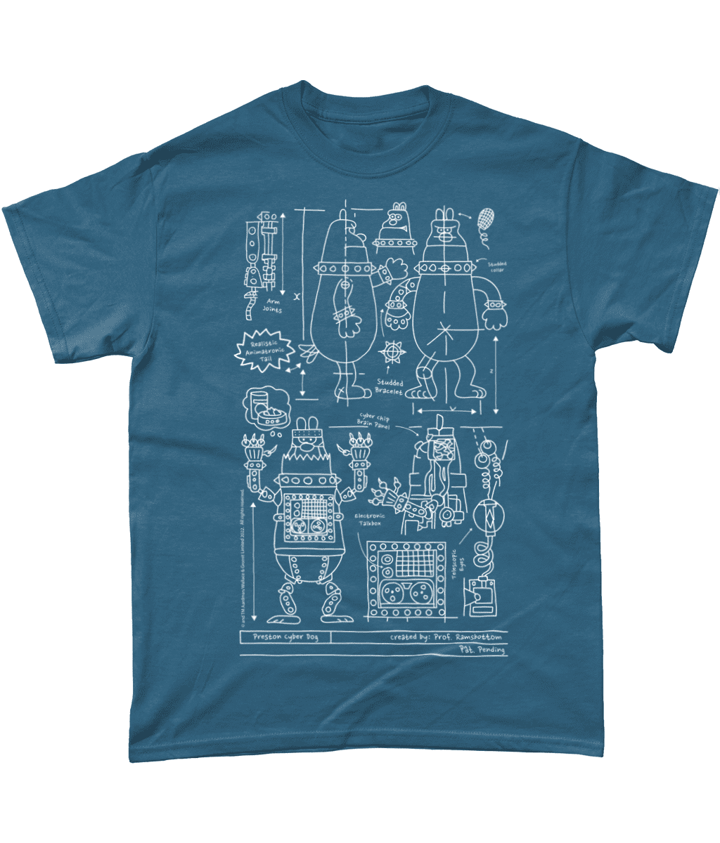 Wallace and Gromit Robot Preston Blueprint T-Shirt Indigo