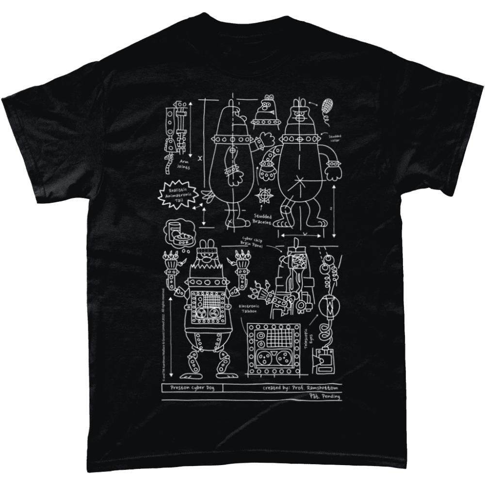 Wallace and Gromit Robot Preston Blueprint T-Shirt Black