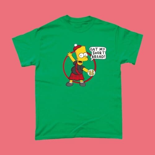 Bart Simpson Eat My Shorts Simpsons Shortbread Scottish T-Shirt Irish Green