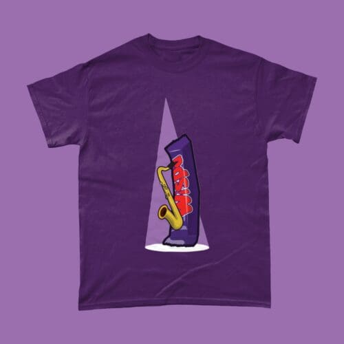 Careless Whisper Wispa George Michael Wham Chocolate Bar Saxophone Solo Apparel of Laughs British T-Shirt Design Purple