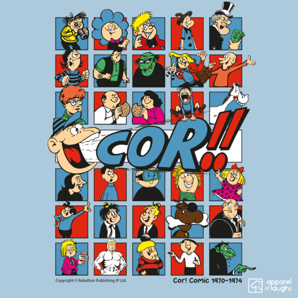 Cor! Comic IPC Fleetway Rebellion British Nostalgic T-Shirt Design Light Blue