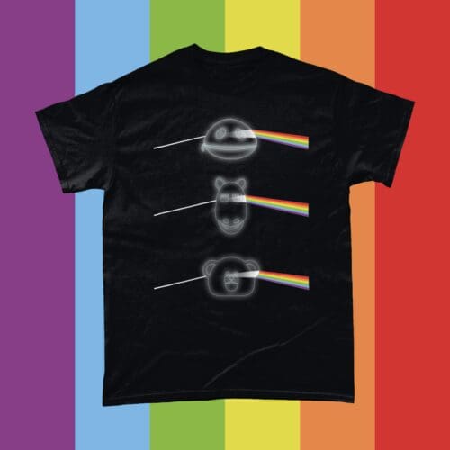 Dark Side of Moon Pink Floyd Rainbow Zippy Bungle George Apparel of Laughs British T-Shirt Black