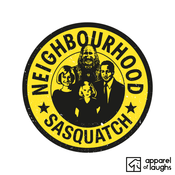 Neighbourhood Watch Sasquatch Bigfoot Apparel of Laughs British T-Shirt Design White
