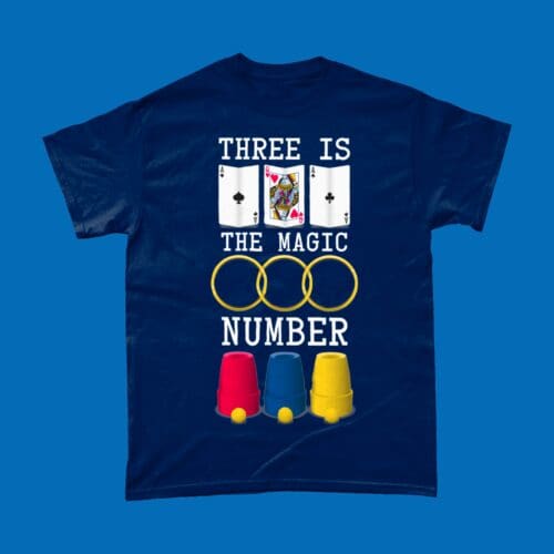 Three is the Magic Number Magician Playing Cards Linking Rings Cup and Balls T-Shirt Navy