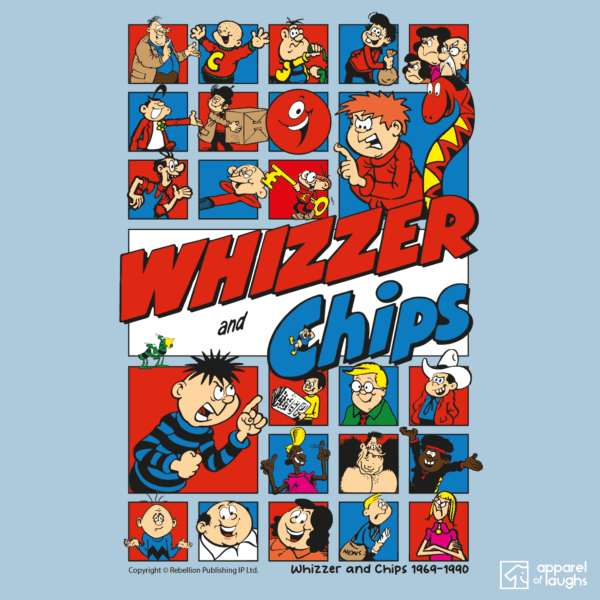Whizzer and Chips Comic IPC Fleetway Rebellion British Nostalgic T-Shirt Design Light Blue