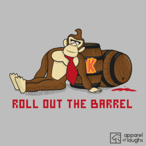 Donkey Kong Roll Out the Barrel Drunk Video Game T-Shirt Design Sports Grey