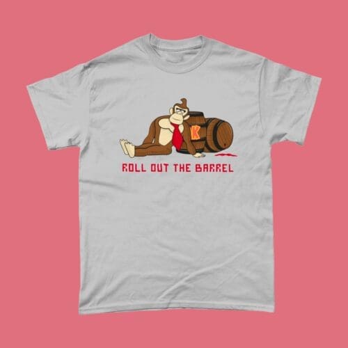 Donkey Kong Roll Out the Barrel Drunk Video Game T-Shirt Sports Grey
