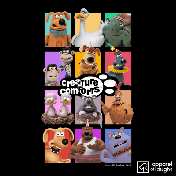 Aardman Creature Comforts Characters British TV T-Shirt Black Design