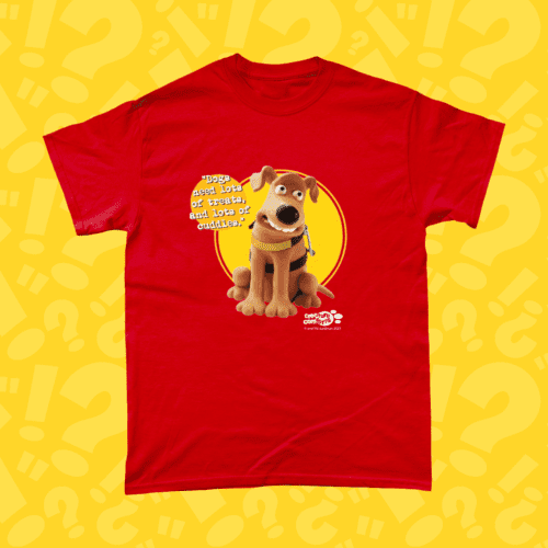 Aardman Creature Comforts Guide Dog Pickles British TV T-Shirt Red