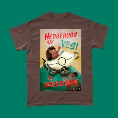Hedgehog Hovercar Rocket Public Information Poster British T-Shirt Dark Chocolate
