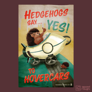 Hedgehog Hovercar Rocket Public Information Poster British T-Shirt Design Women's Burgundy