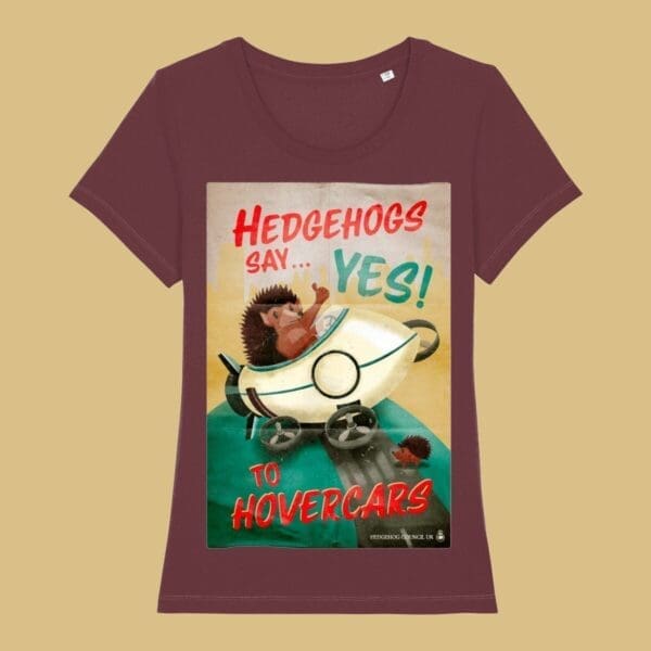 Hedgehog Hovercar Rocket Public Information Poster British T-Shirt Women's Burgundy