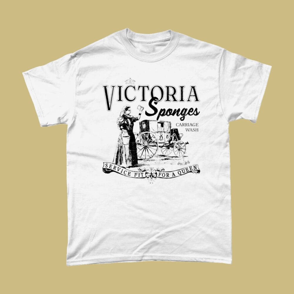 Queen Victoria Sponge Retro Advert British Royalty T-Shirt White