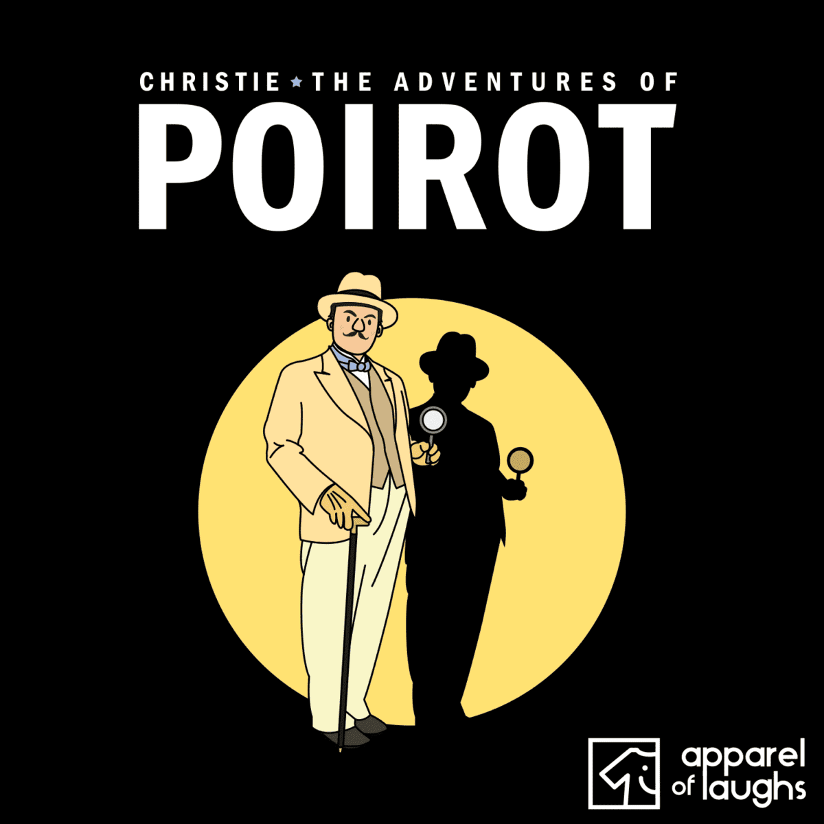 Hercule Poirot Agatha Christie Adventures Of Tintin Detective Novel British Literature T-Shirt Design Black