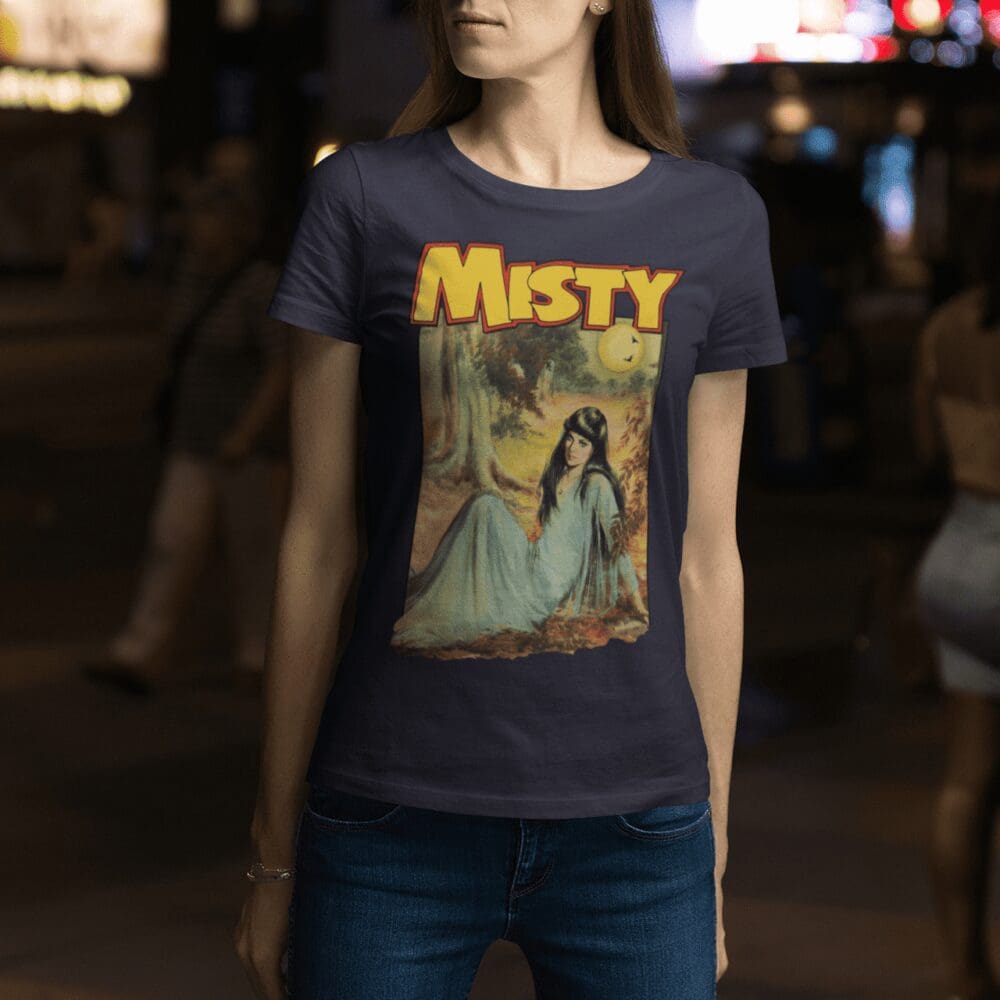 Misty Comic Horror Spooky IPC Fleetway Girls Magazine Vintage Retro T-Shirt Design Navy Model