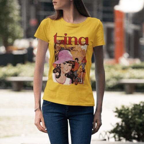 Tina Comic IPC Fleetway Girls Magazine Vintage Retro T-Shirt Design Yellow Model