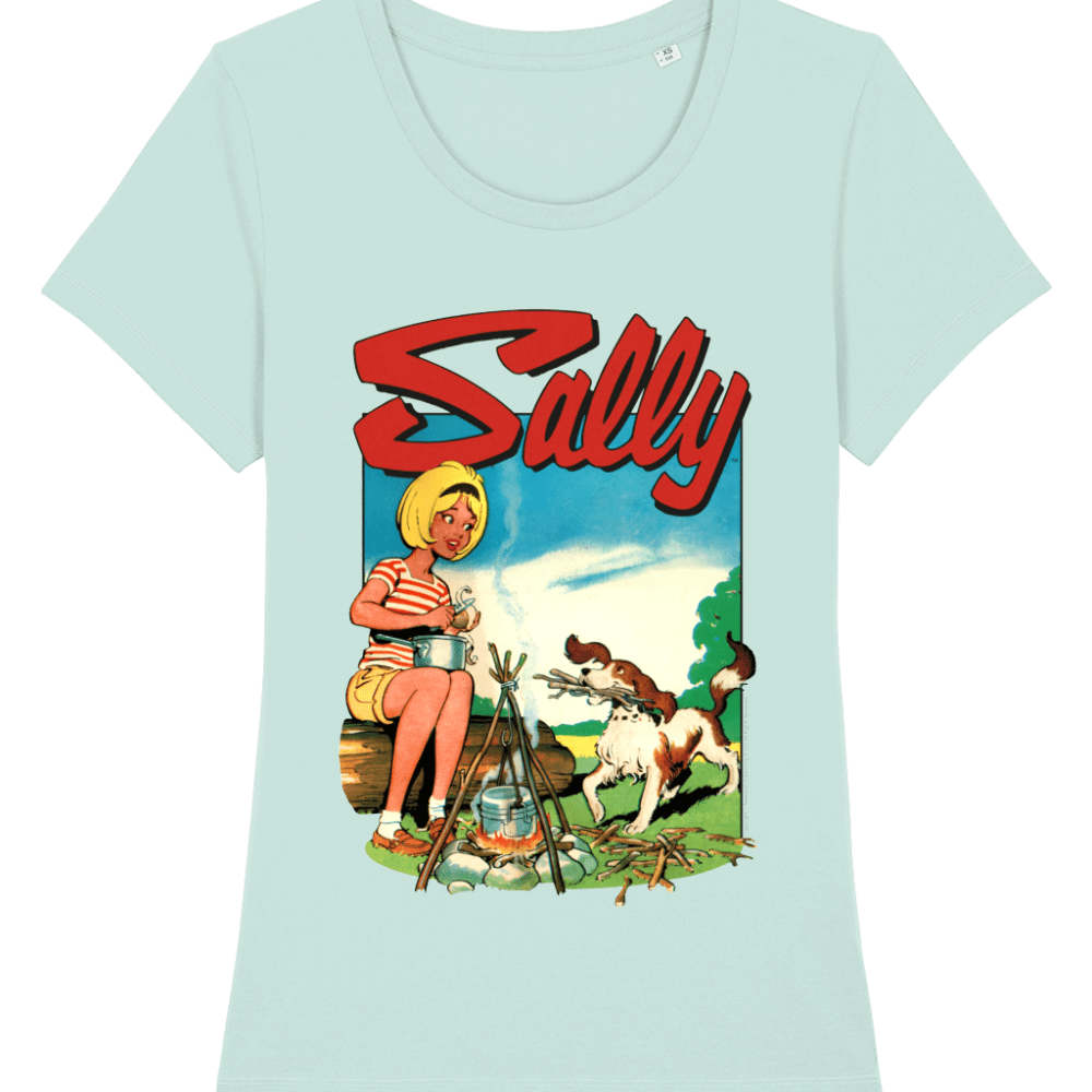 Sally Comic IPC Fleetway Girls Magazine Vintage Retro T-Shirt Camp Caribbean Blue