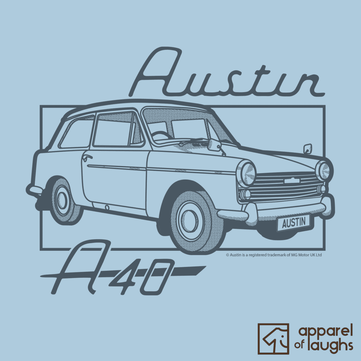 Austin A40 Car Brand Vintage Retro British Motoring Heritage T-Shirt Design Light Blue
