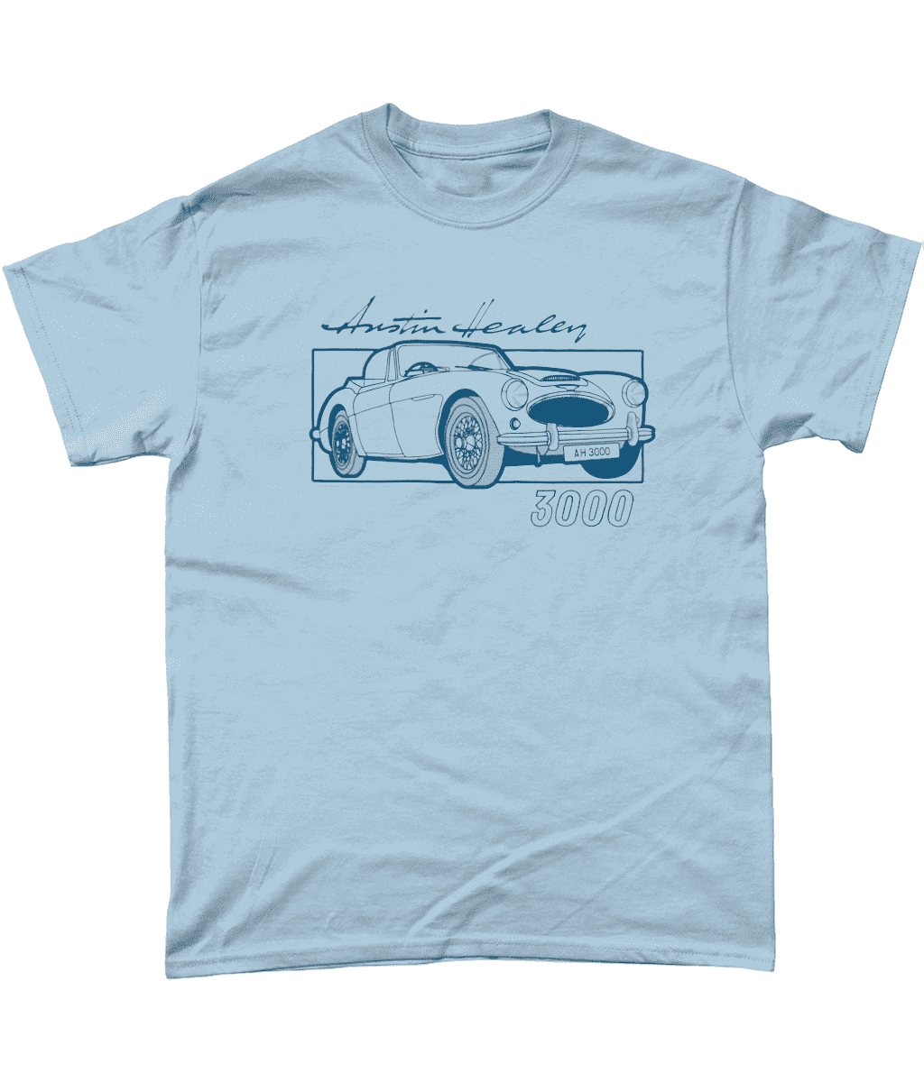Austin Healey 3000 Car Brand Vintage Retro British Leyland Motoring Automotive T-Shirt Light Blue