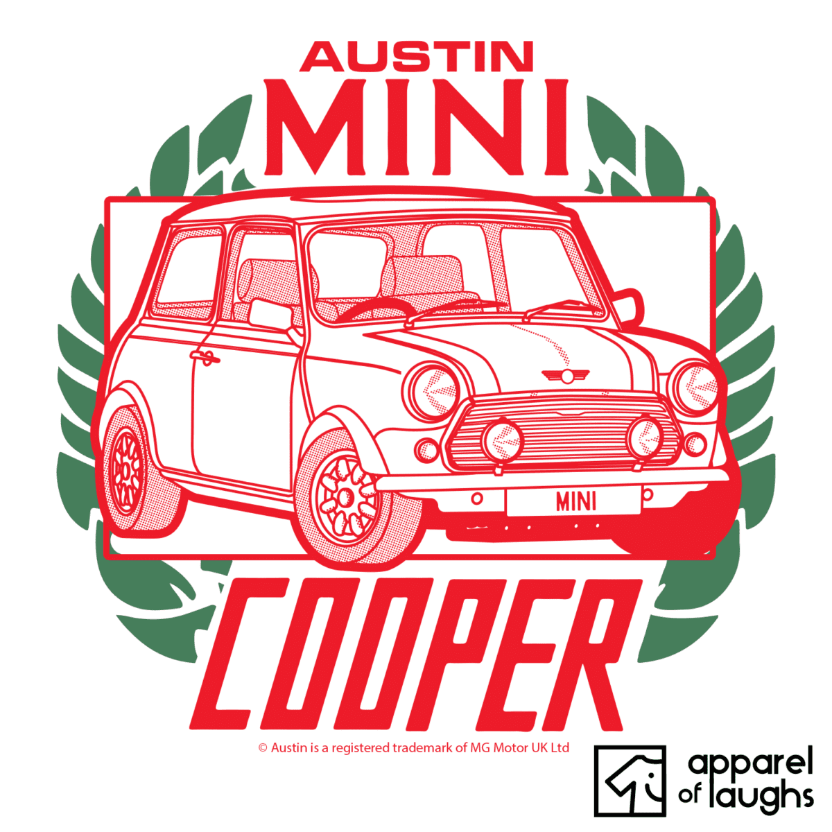 Austin Mini Cooper Car Brand Vintage Retro British Leyland Motoring Heritage T-Shirt Design White
