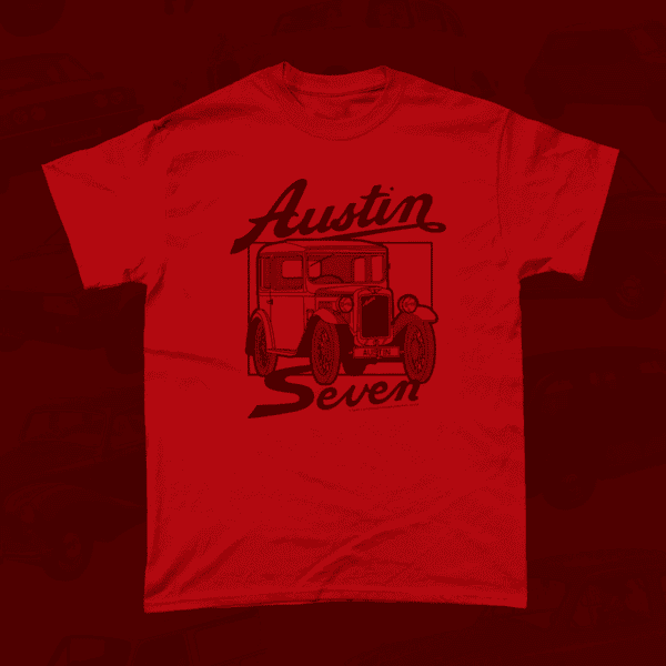 Austin Seven Car Brand Vintage Retro British Motoring Heritage T-Shirt Red