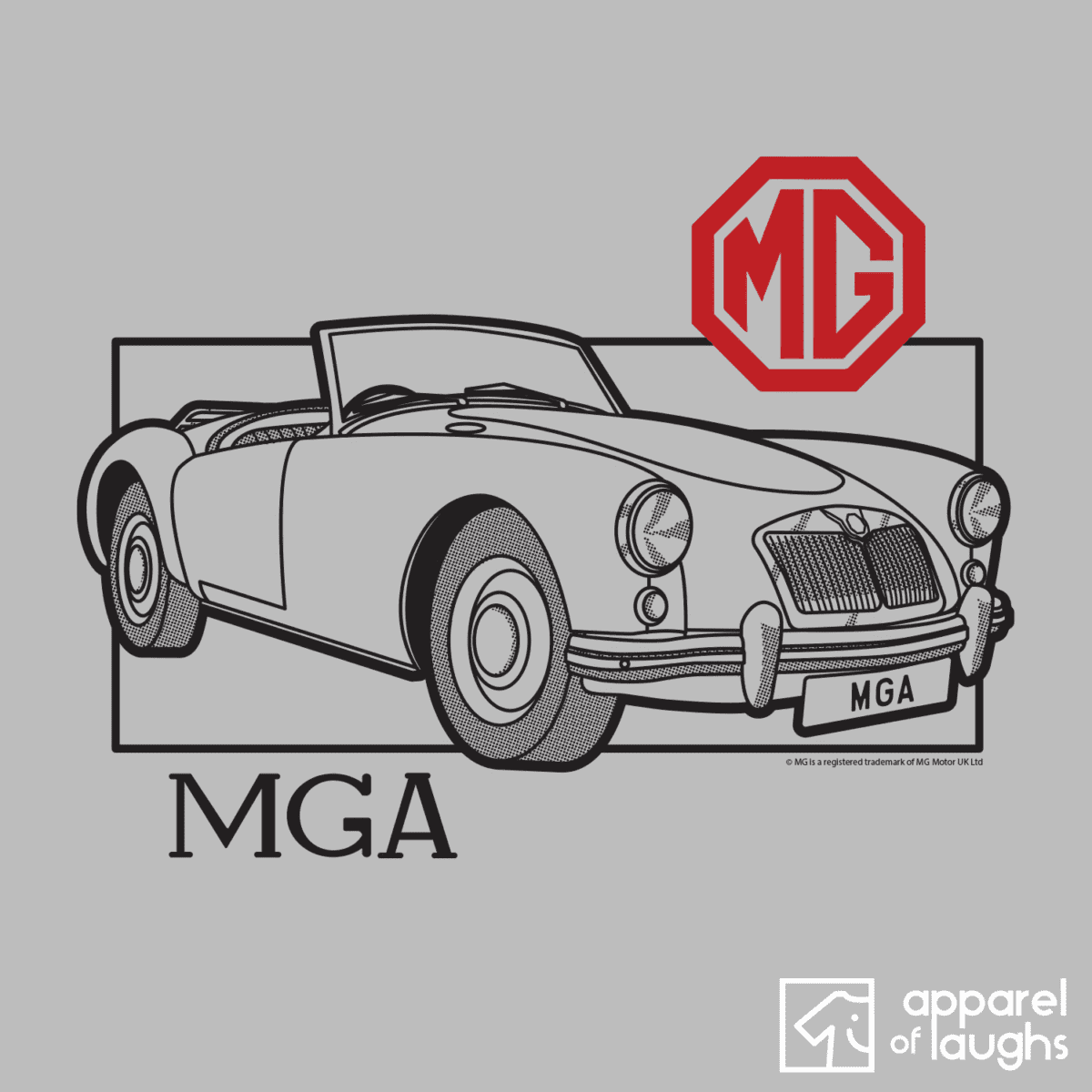 MG MGA Car Brand Vintage Retro British Leyland Motoring Automotive T-Shirt Design Sports Grey