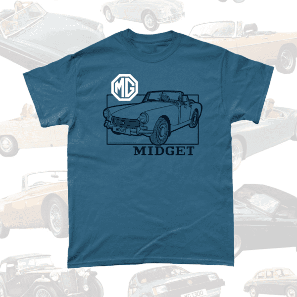 MG Midget Car Brand Vintage Retro British Leyland Motoring Automotive T-Shirt Indigo