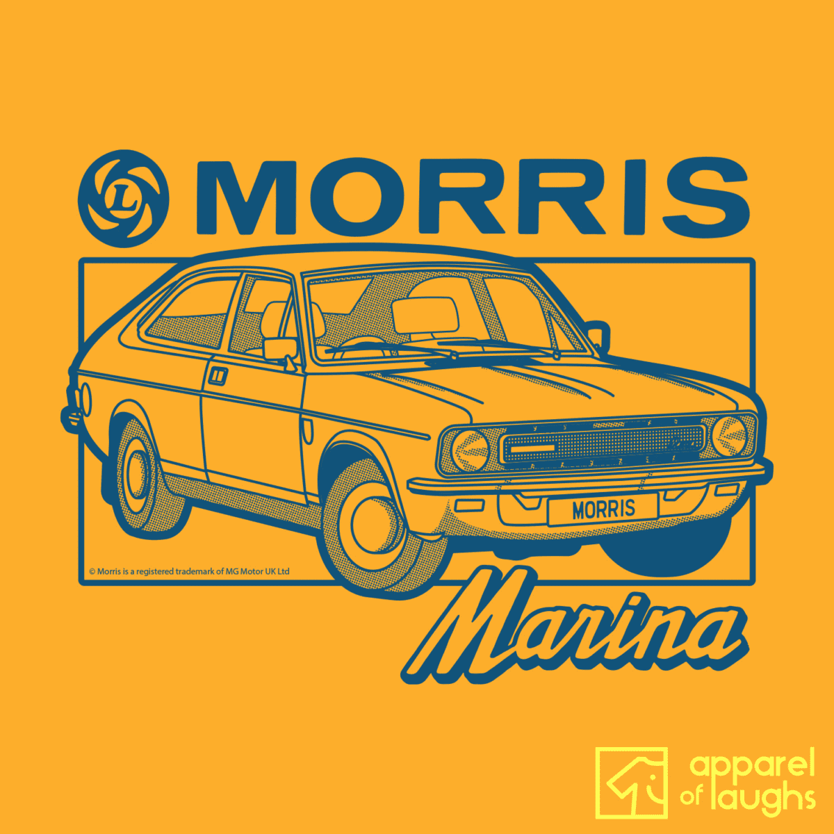 Morris Marina Car Brand Vintage Retro Logo British Leyland Motoring Heritage T-Shirt Design Gold