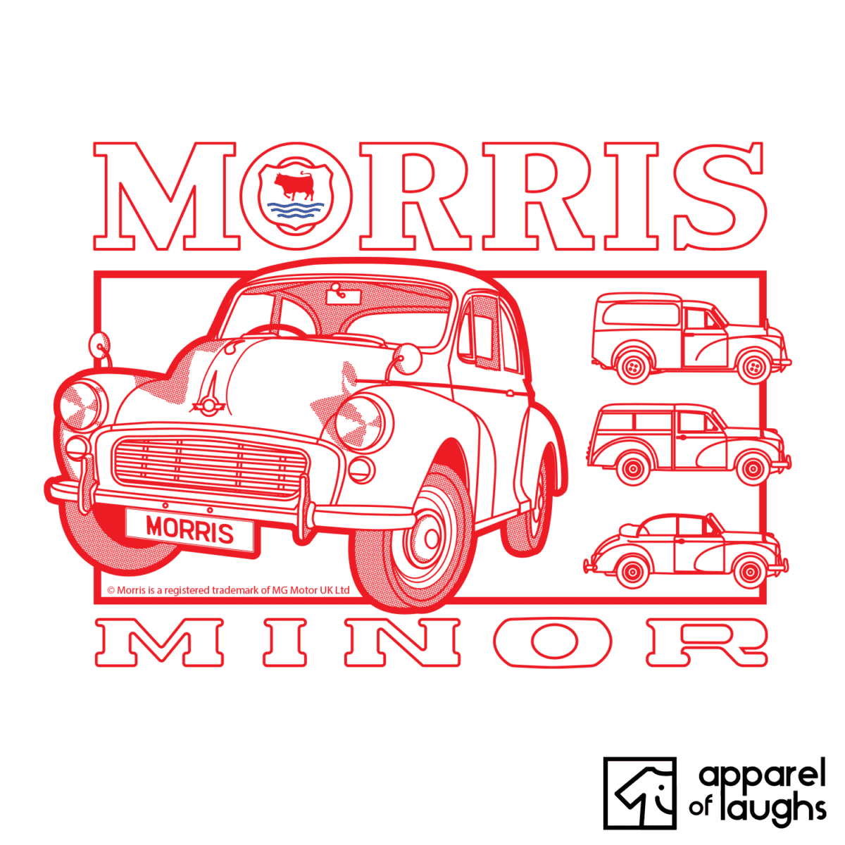 Morris Minor Car Brand Vintage Retro Logo British Leyland Motoring Heritage T-Shirt Design White