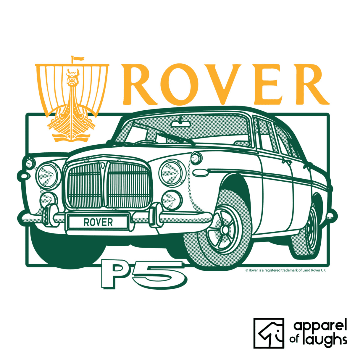 Rover P5 Car Brand Vintage Retro British Leyland Motoring Automotive T-Shirt Design White