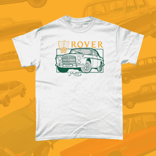 Rover P5 Car Brand Vintage Retro British Leyland Motoring Automotive T-Shirt White