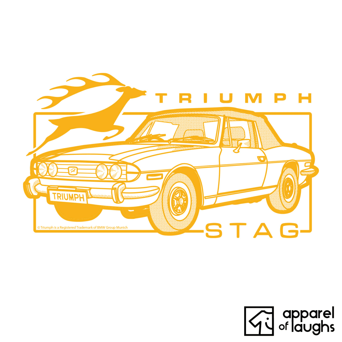 Triumph Stag Car Brand Vintage Retro British Leyland Motoring Automotive T-Shirt Design White