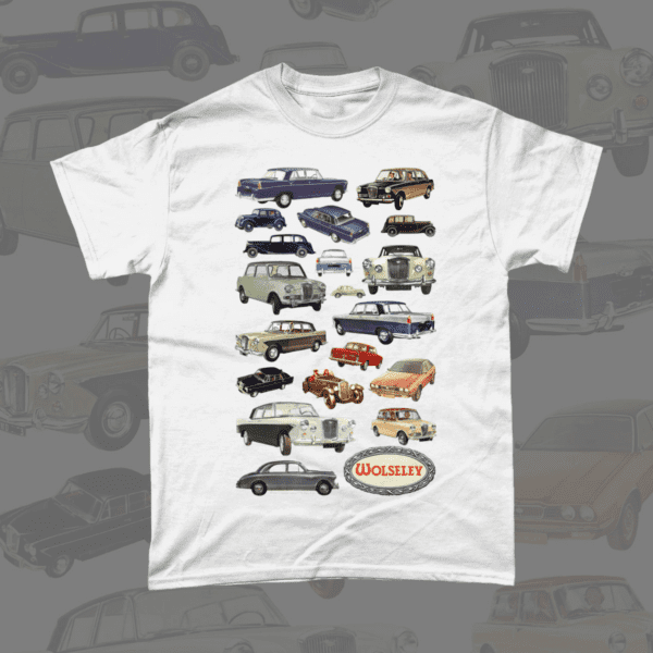 Wolseley Car Brand Illustration Collage Vintage Retro British Leyland Motoring Automotive T-Shirt White