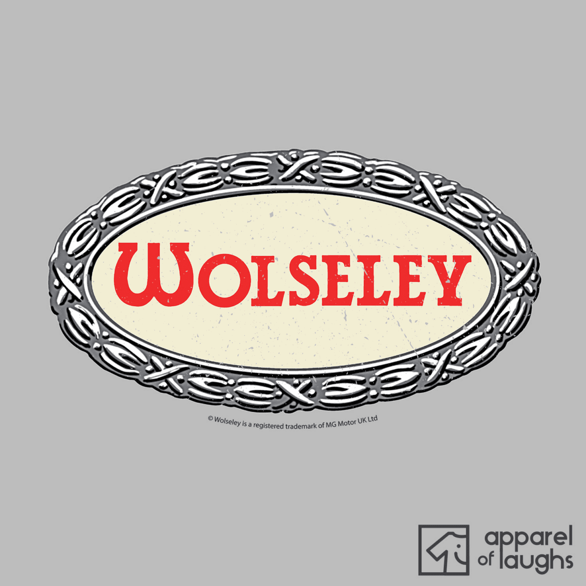 Wolseley Car Brand Logo Vintage Retro British Leyland Motoring Automotive T-Shirt Design Sports Grey