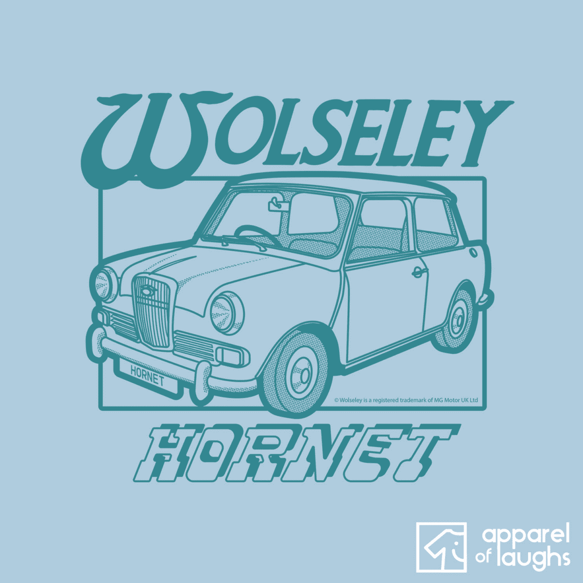 Wolseley Hornet Car Brand Vintage Retro British Leyland Motoring Automotive T-Shirt Design Light Blue
