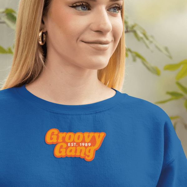 Groovy Gang Only Fools and Horses British TV Sitcom BBC Embroidery Embroidered Sweatshirt Jumper Royal Blue Model