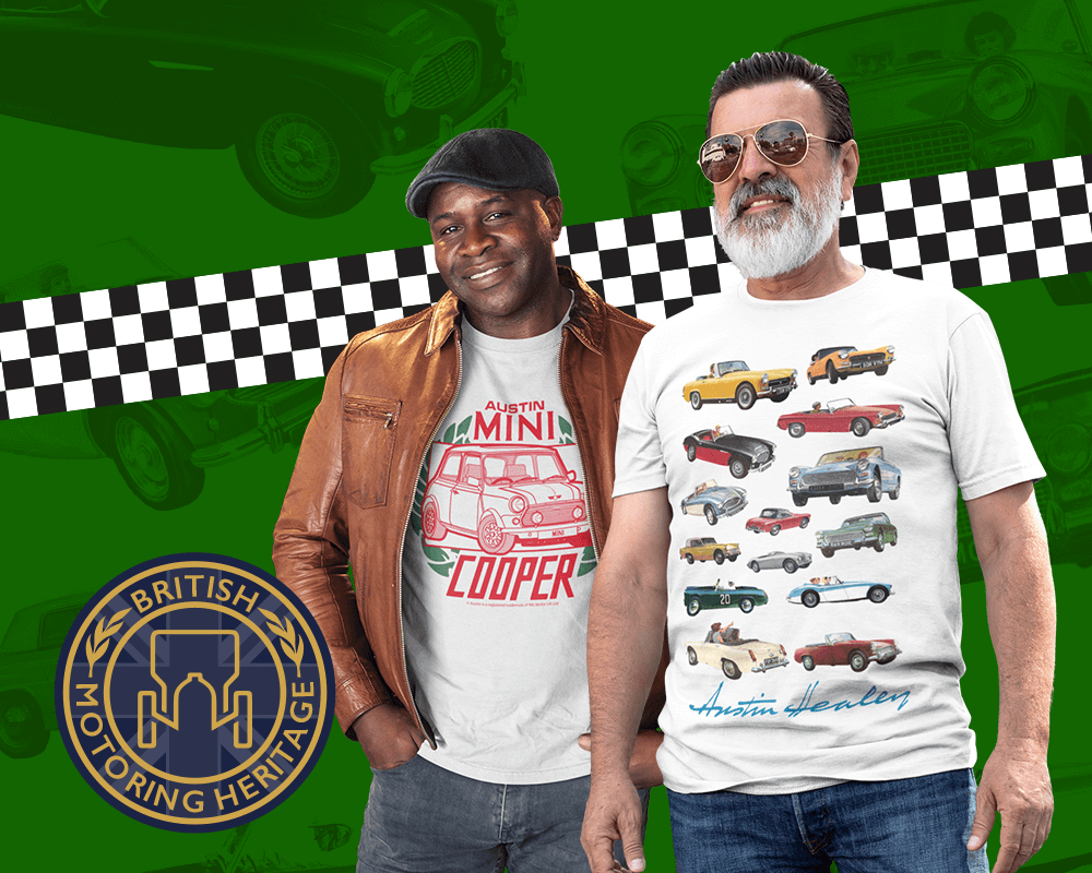 British Motoring Heritage Cars Austin Mini Rover MG Triumph T-Shirt Apparel of Laughs C