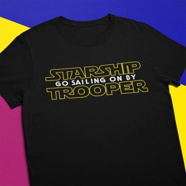 Yes Starship Trooper Band Tee Star Wars 1970s British music film sci-fi band t-shirt Apparel of Laughs Flat Lay black